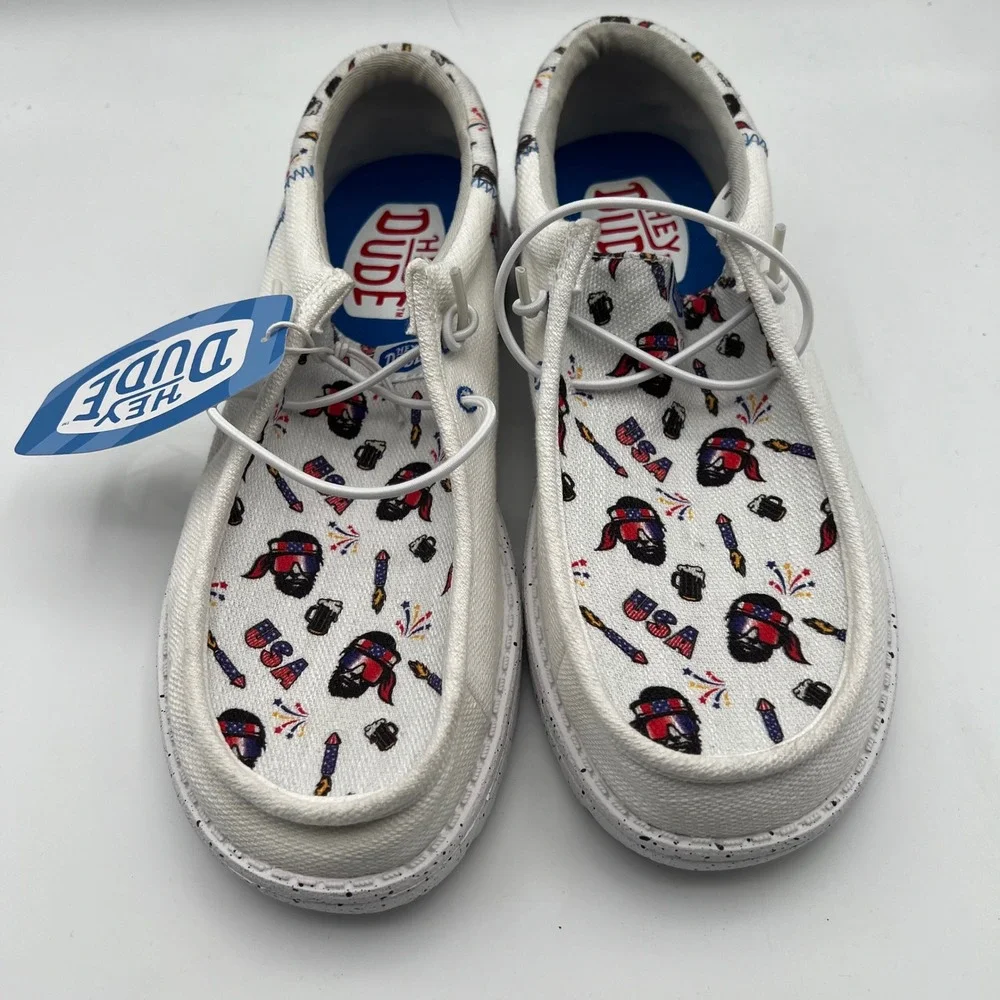 Hey‎ Dude Wally Funk Americana Party Shoes Mens 8 White Multi Patriotic Print